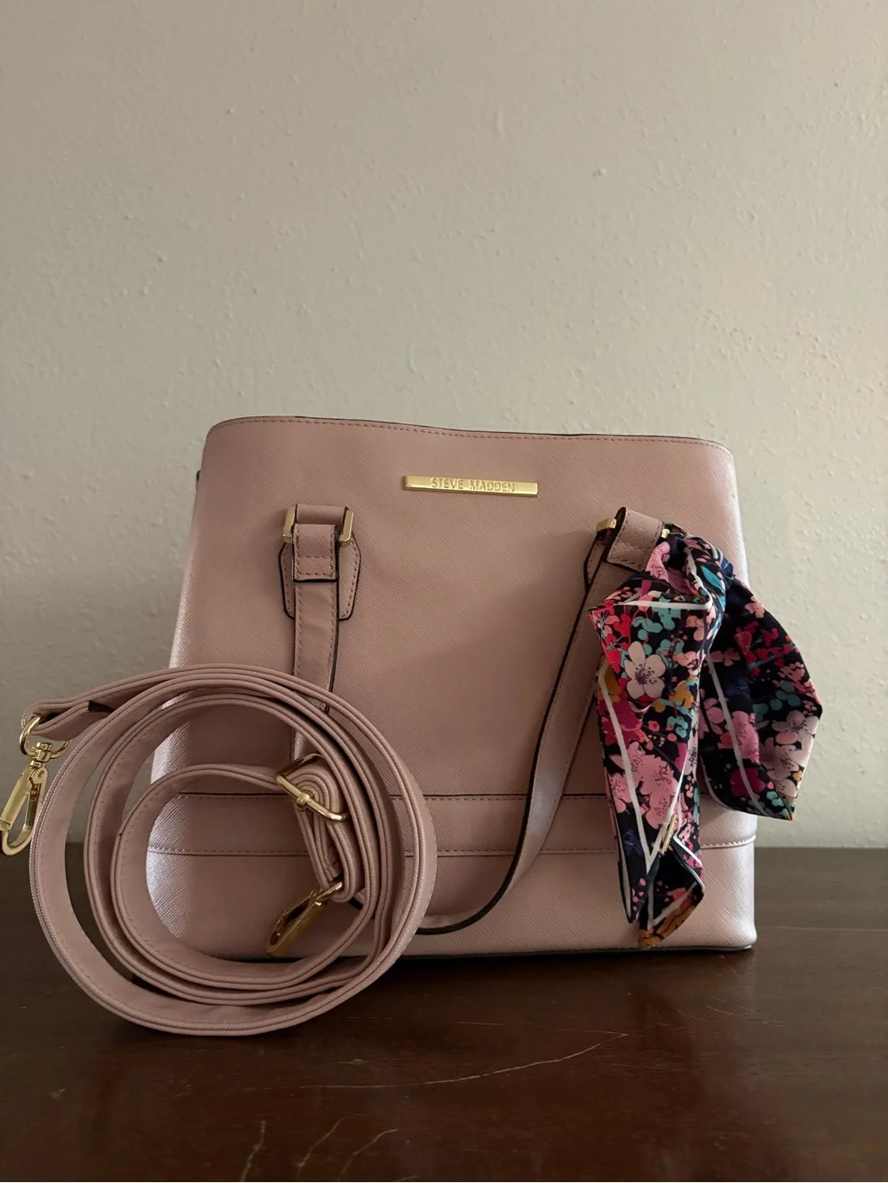 kate spade blush pink tote with floral scarf detail